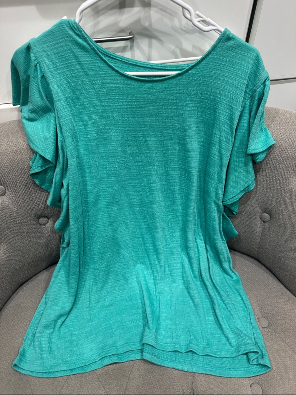 Nine West Teal Ruffle Sleeve Short Sleeve Top